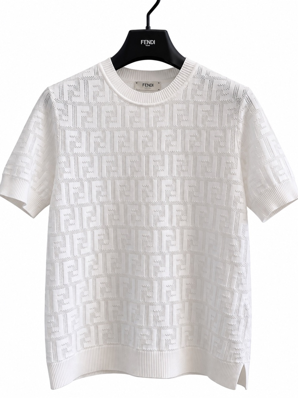 Fendi White FF Jacquard Short-Sleeve Knit Tee